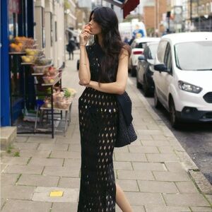 Topshop knit wave stitch column maxi dress in black